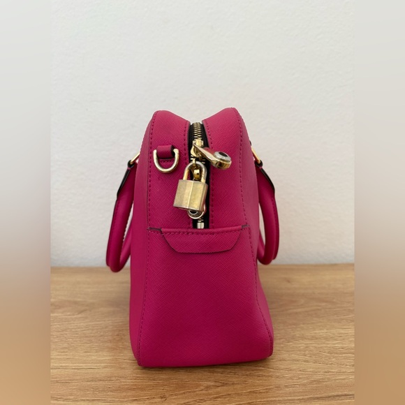 Henri Bendel Large West 57th Satchel Fuchsia Pink Saffiano Leather Crossbody Bag - Picture 4 of 16